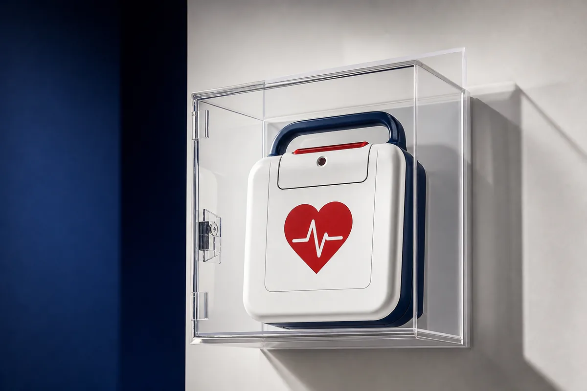 Desfibrilhador automático externo CardioPro instalado em empresa